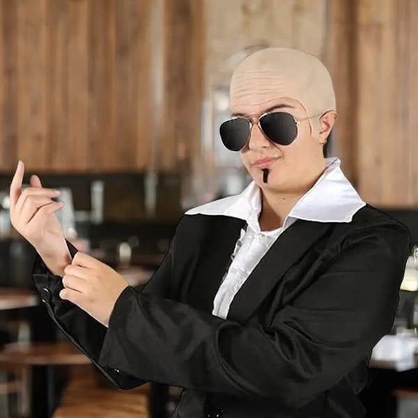 Mr Worldwide Skaldet Hætte & Solbriller Sæt, Kendisikon Udklædning Pitbull Kostume Tilbehør Sæt-Perfekt 1 pc