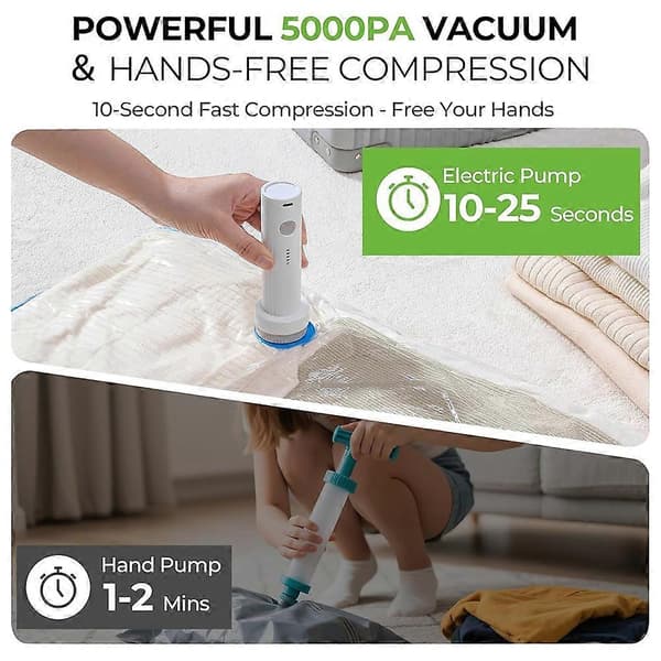 15-pack resvakuumpåsar med trådlös elektrisk pump, platsbesparande för bagage, vakuumförseglingspåsar
