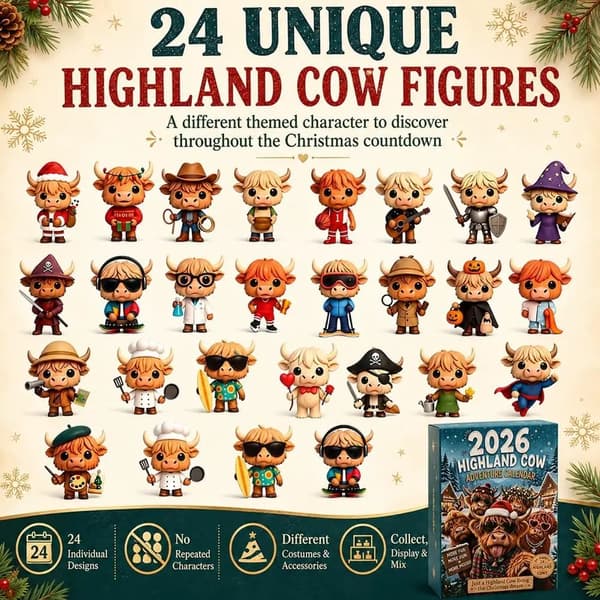 3D Highland Ku Adventskalender 2025 24-dagers nedtelling til jul med mini kufigurer Samleobjekt Gårdsdyrdekor til hjemmet Set-B
