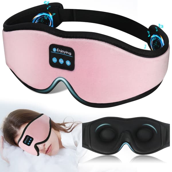 Trådløs 3D Bluetooth Søvnmaske med Stereolyd, Lysblokerende Øjenmaske til Søvn & Rejser, Hjemmeudgave Pink - E label