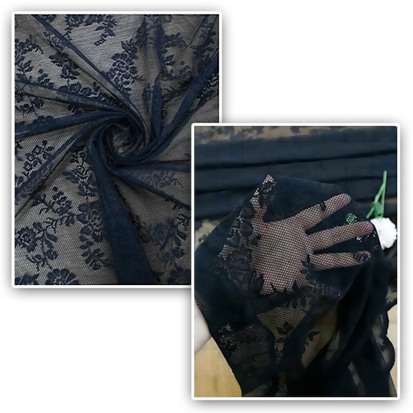 INF Svarte blondegardiner 2 stk Svart Svart{f2} Black 100 x 200 cm