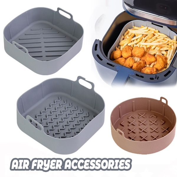 Airfryer silikonimuotti, elintarviketurvallinen, uudelleenkäytettävä, lämmönkestävä, uunitarvikkeet, harmaa harmaa{F2} Grey Square Slash