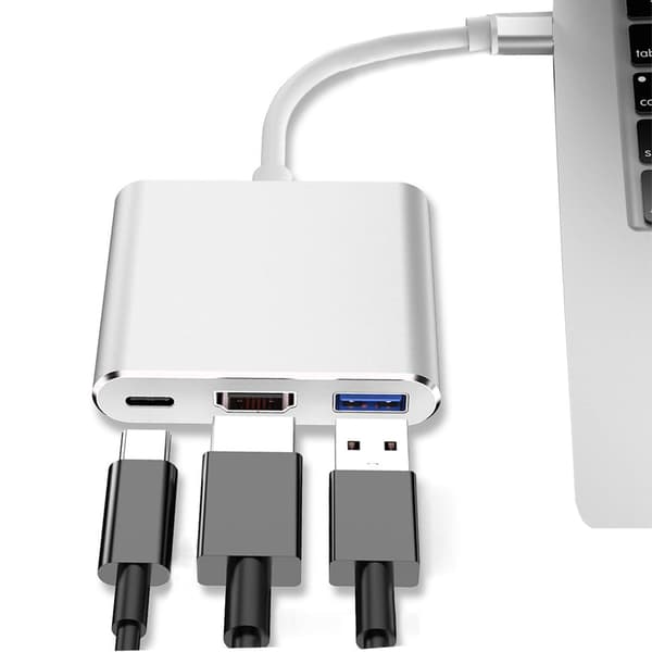 USB-C till HDMI Adapter (Stödjer 4K/30Hz) - 3-i-1 Typ-C Konverteringskabel - för MacBook Pro 2017/2018, MacBook och andra USB 3.0 Typ-C enheter