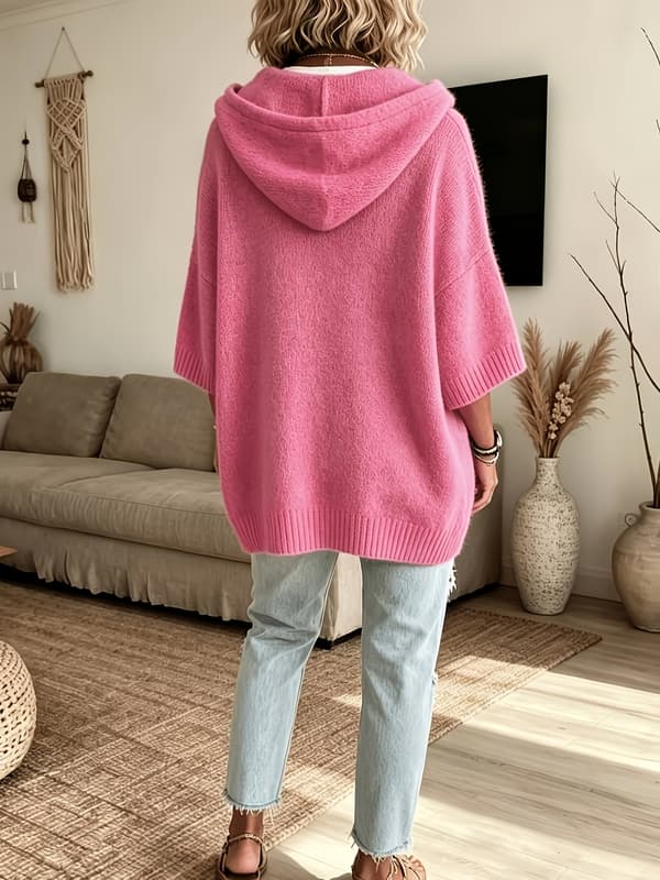 Dame Hettegenser Kort Cardigan Batwing Genser Myk Varm Strikkeplagg Rose Red L