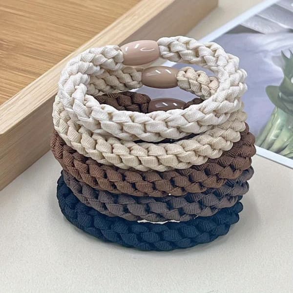 5 st Eleganta Förtjockade Hårband Flätade Hårband Elastiska Håröglor Halkfria Hästsvanshållare För Kvinnor Och Daglig Användning 5 Packs
