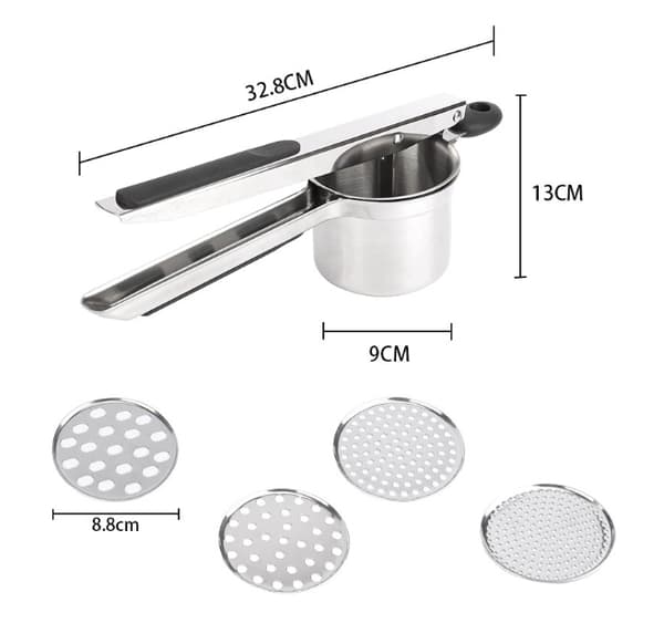 -Masser/Kartoffelpresse - Rustfrit stål - 3 udskiftelige skiver