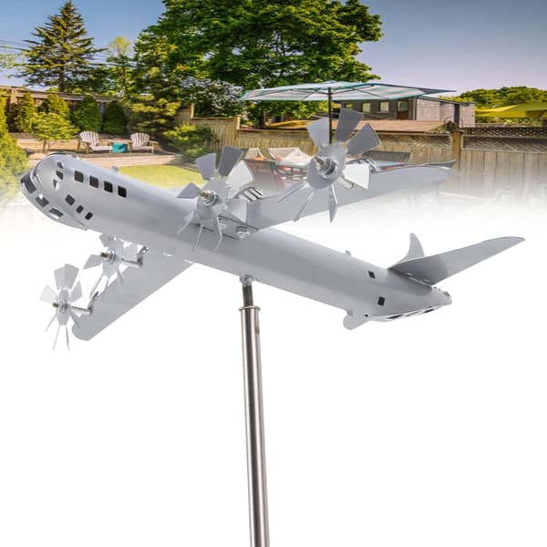 Vindspinner for fly, hage rustfritt stål B-29 fly vindmølle skulptur stang med propell for utendørs dekor