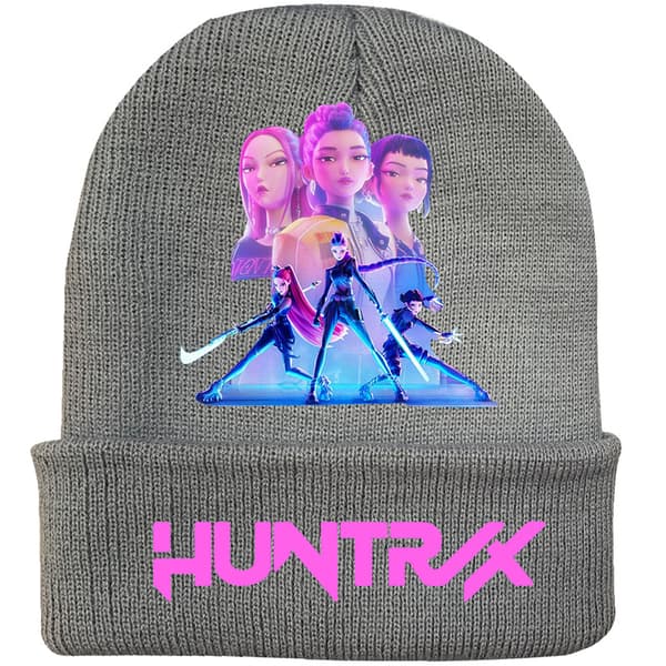 KPOP DEMON HUNTER stickad mössa med lockigt ulltryck, tryckt beanie, utomhus kall mössa vuxen Grå-9{F2} Gray-9 One size