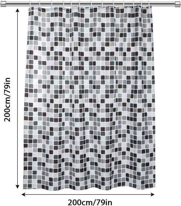 XXL Förtjockad, mögelresistent, vattentät badrumsgardin i polyester - 200 * 200 cm mosaikduschdraperi för våtrum