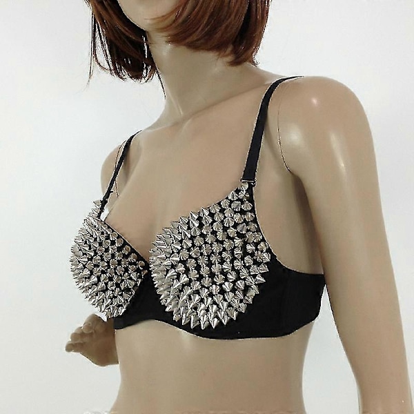 Steampunk-BH för kvinnor med nitar, party, klubb, rave, sport-BH, topp gul{F2} Yellow 75B