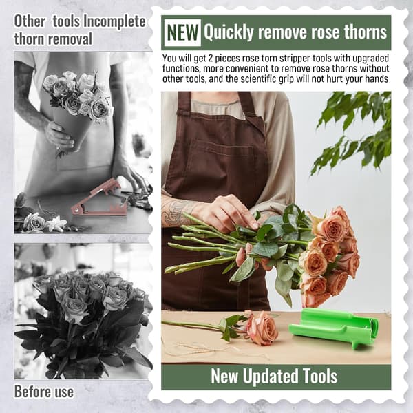 2 stk. Rose Tornfjerner Rose Stilk Tornfjerner Bladfjerner Klippere til Fjernelse af Blade til Blomsterbutik Hjemme Havearbejde Blomsterarrangement Grøn