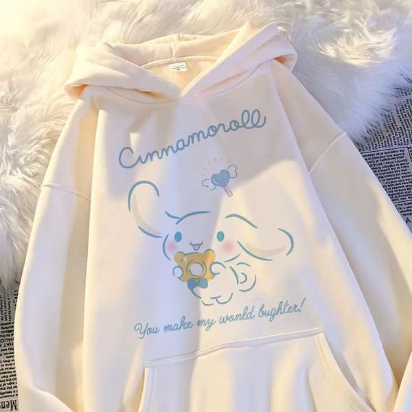 Cinnamoroll Pige Sweatshirt, Sød Tegneserie Pullover Hættetrøje Top, Blødt Afslappet Efterårstøj til Børn*110*råhvid off white 110