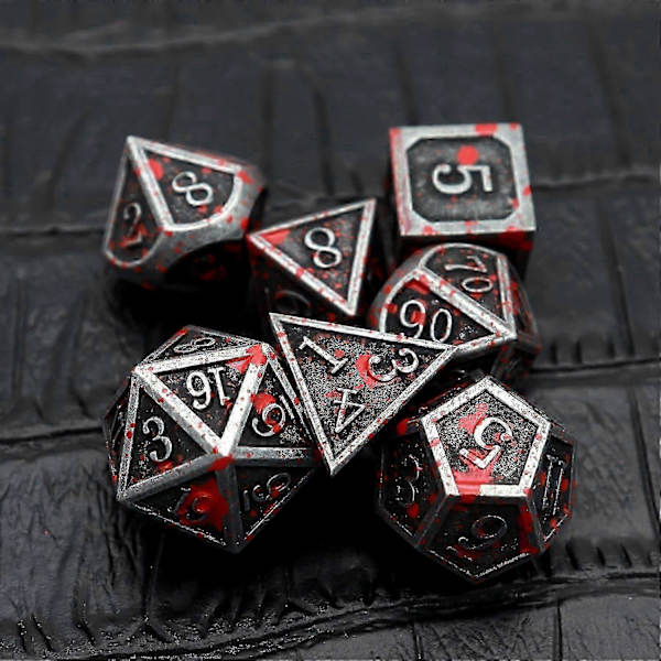 Blodfläckad Metall DND Tärningsset Blodfläckade Tärningar D&D Polyedriska RPG Tärningar (Antik Järnröd){h}