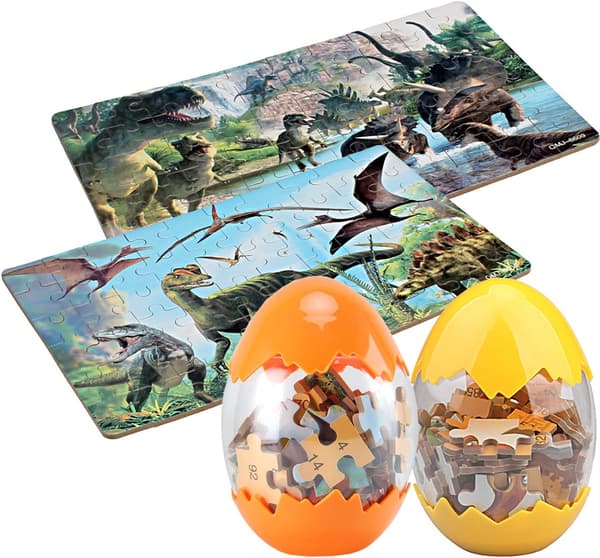 Dinosaurie Pussel, Träpussel 60 Bitar Pussel för Barn 3 År + Dinosaurieleksaker 2-pack Pojkar Flickor Presenter(f2)