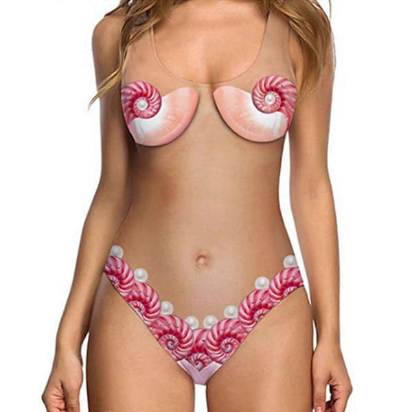 3D Morsom Badedrakt for Kvinner - Hårete Bryst, Ananas, Enhjørning Trykk Light pink L