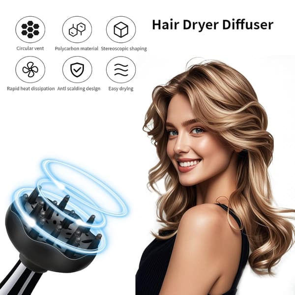 Hårføner Diffuser Feste Hårføner Dyse Spesifikk Hår Diffuser for Krøllete Hår og Naturlig Bølgete Hår Passer Hårfønere 4.3-5.3 cm Svart