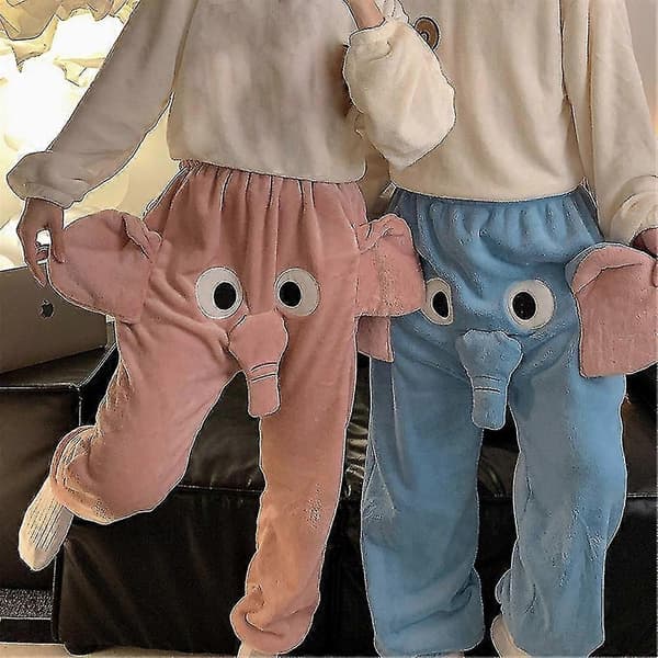 Elefanttrunk 3D Flanell Pyjamasbyxor Herr Dam Rolig Tecknad Varm Sovkläder Pink Elephant M