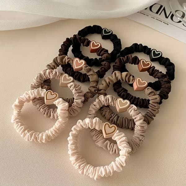 5 stk. Søde hjerteformede hårelastikker til kvinder, højelastiske hårbånd til fletninger, Valentinsdagsgave, blandede farver, sød stil, 14+ år 5pcs/Set