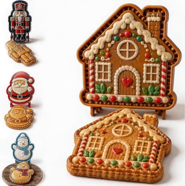 8-Design Jul Mini Pajformar att Välja | DIY Enkel med Tomte & Snögubbe - Återanvändbara Präglade Handbakformar 1set(8pcs)