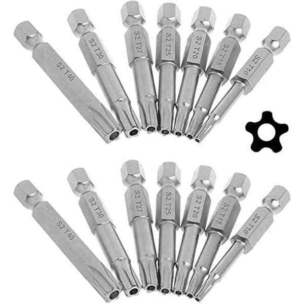 Hex Skaft Torx Stjerne 5-Punkt Bits Skrutrekker T10-T40 Magnetisk Sikker