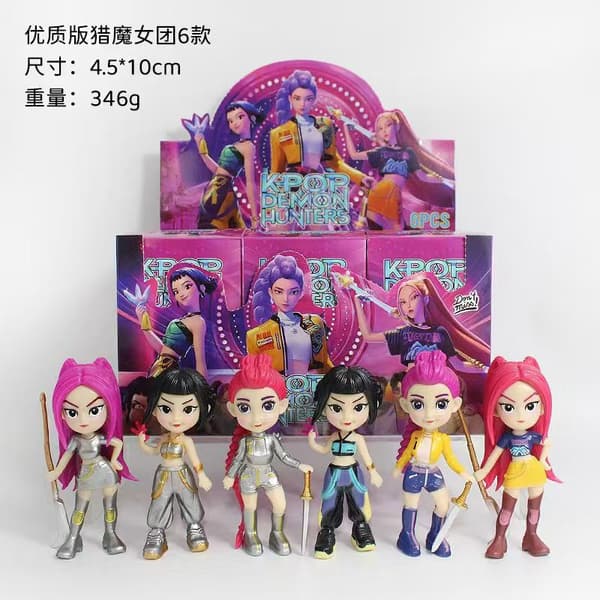 K-Pop Demon Hunters Chibi Figur Sæt | Søde Resin Dukker til Skrivebordet *Sæt med tre dele [med kort]*
