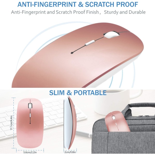 Bluetooth trådløs lader mus - Laser optisk oppladbar mini slim stille mus (Rose Gold)