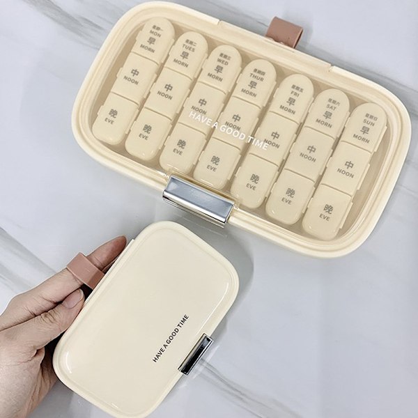 Bärbar Pillerask Tre Måltider Pillerbox Stor Kapacitet Medicin - Perfet Grön Green L