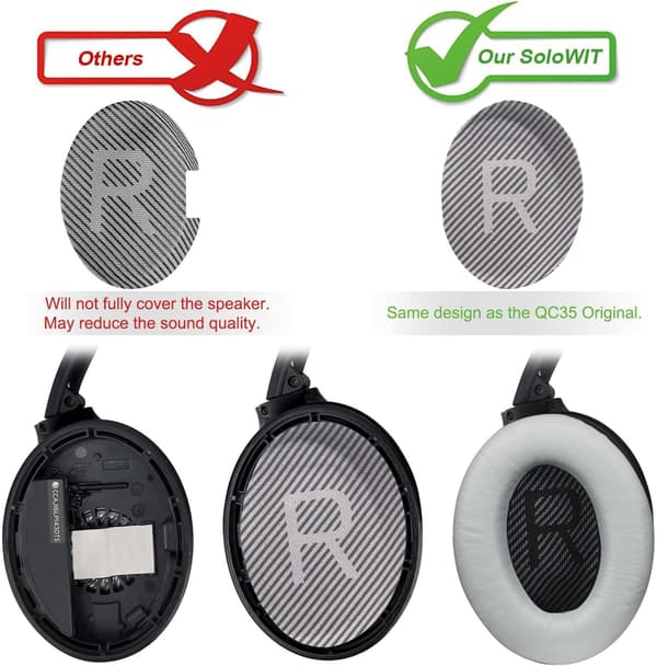Erstatningsøreputer, kompatible med QuietComfort 35 (QC37) og andre serier av over-ear hodetelefoner, lydabsorberende skum. grey