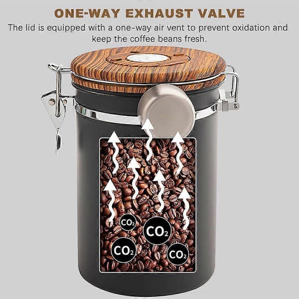 Kaffeboks, 1,8L Lufttett Kaffeboks, Kaffebønneboks i Rustfritt Stål, Oppbevaring av Kaffebønner{hw}