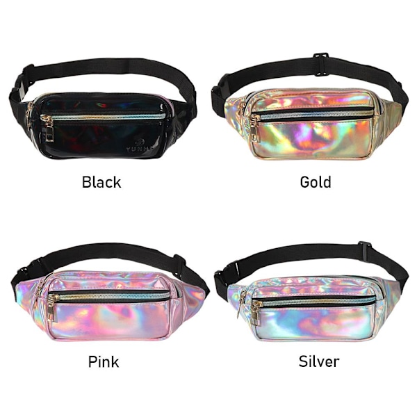 Uusi laser holografinen vyölaukku Fanny Pack Slim Shiny musta - spottimyynti musta black