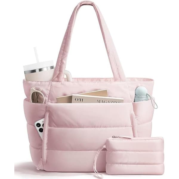 Stor Puffer Tote Bag för kvinnor 15,6\" laptopfodral, 20L Pink