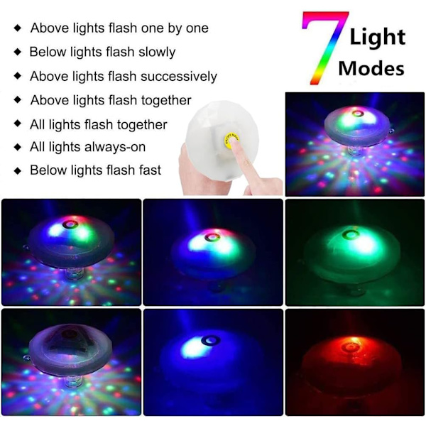 Flydende pool LED badekar lys, vortex lys, genopladeligt pool lys, badeværelse disco, støv, børns badelegetøj, 7 tilstande