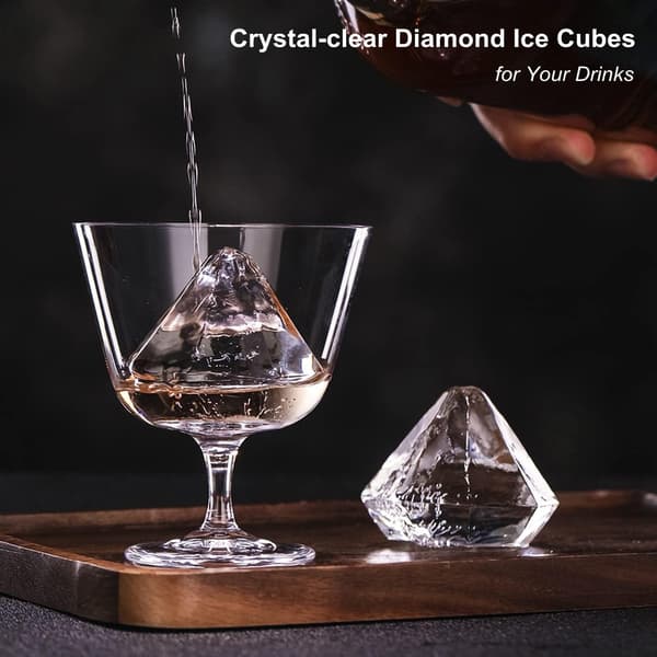 Diamant Isbitsform Gör 2 Stora Klara Diamant Isbitar för Whiskey och Cocktails Kreativ Gåva