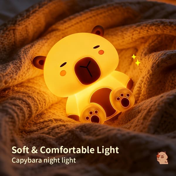 Capybara Sød LED Natlampe – Touch-kontrol Lampe med 30-minutters Timer, Blødt Ambient Lys til Soveværelse & Stue Capybara Color-Changing Light
