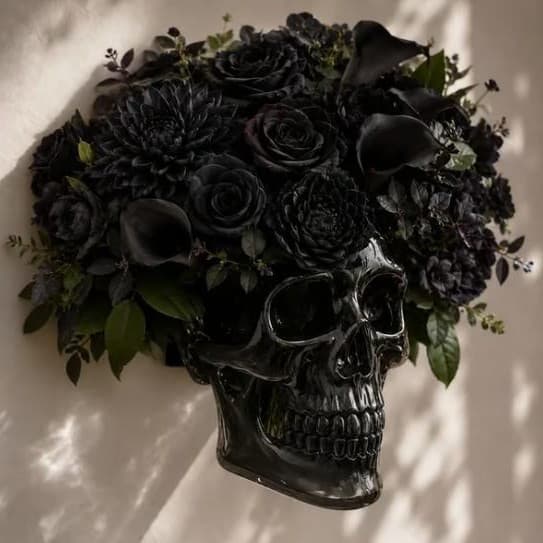 Gotisk Skalle Väggvas Hängande Planter Gotisk Heminredning Blomsterdisplay Prydnad Black