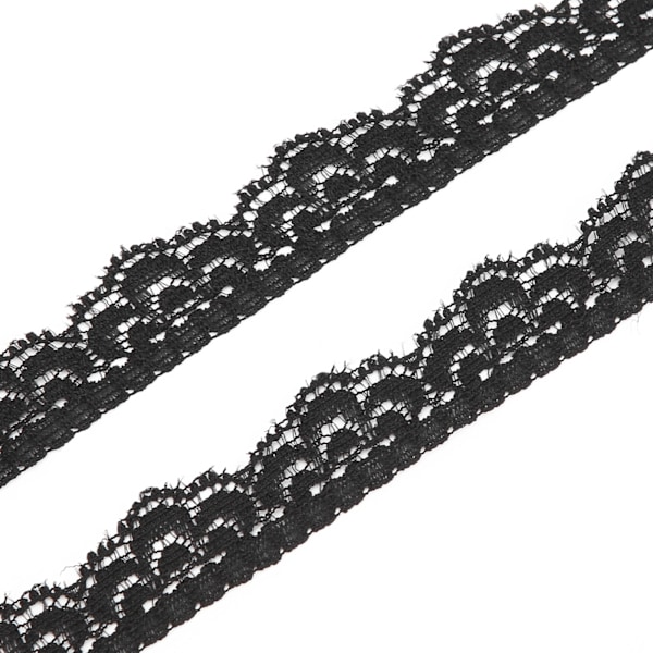 Svart Spetsband 10 Yards 1,5 cm Bredd Stretchigt Elastiskt Bekvämt Blomstermönster Spetskant för Dekorationer Sömnad DIY