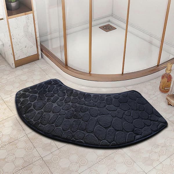 Sklisikker hjørnedusjmatte, halvsirkelformet baderomsmatte, vaskbar absorberende baderomsteppe for sirkulær dusj (100x40cm) Black