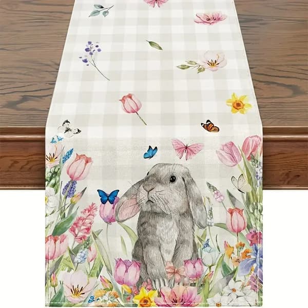 Påskduk Linnetryck – Vårkanin Bordsduk Fest Middagsdekor*Stil 18*33*183cm Style 18 33*183cm