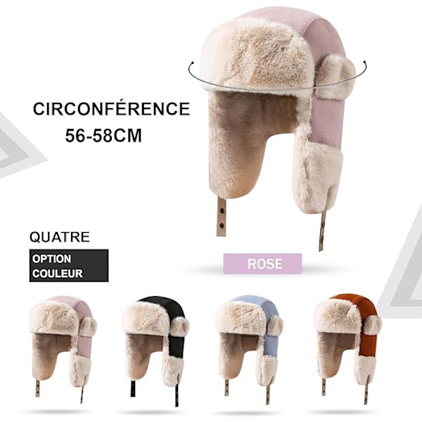 Vinter trapper hat med øreklapper, varm russisk hat til kvinder, trapper hat/skihue til mænd. pink