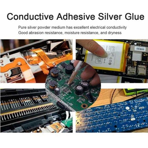 1,0 ml silverledande lim, hög viskositet och anti-oxidation elektriskt ledande lim för elektronik och PCB-kort reparation, industriell reparation