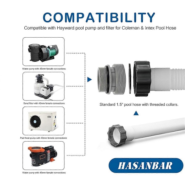 4-pakning Poolslange Konverteringsadaptersett for Intex & Coleman Basseng, 4560 40mm Slange til 1 1/2 Tommers Fil{EE}