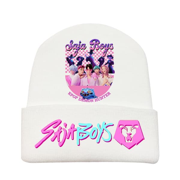 KPOP DEMON HUNTER stickad mössa med lockigt ulltryck, tryckt beanie, utomhus kall mössa vuxen Blå-7{F2} Blue-7 One size