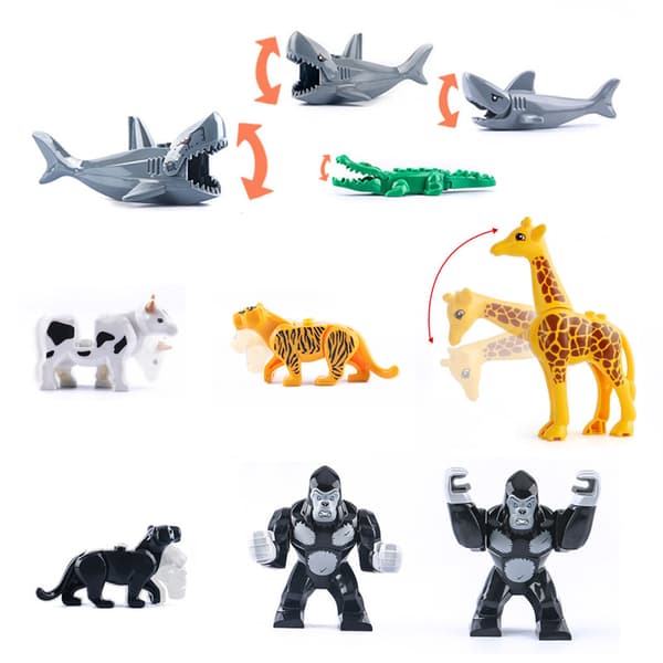 Dyrebysæt – Haj Panter Tiger Mini Murstenskonstruktionslegetøj*1604F-C (2 stk. pr. pose)* 1604F-C (2 pieces per bag)