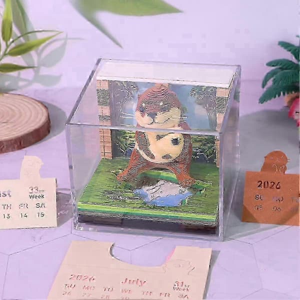 w 3D Kalender 2026, DIY Papirskjæring Kunst Skrivebordsdekorasjon Gave