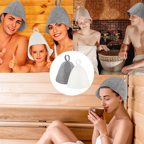 stk. saunahatte, original uld, komfortable og åndbare til sauna, 100% naturlige filtsaunatilbehør (grå og hvid){HH}