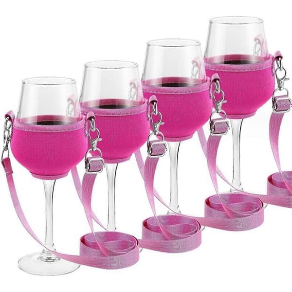 4 stk. bærbar vinglassholderstropp Vinglasshenger Støtte Halsstropp for bursdagscocktailverktøy (F2) Rose Red