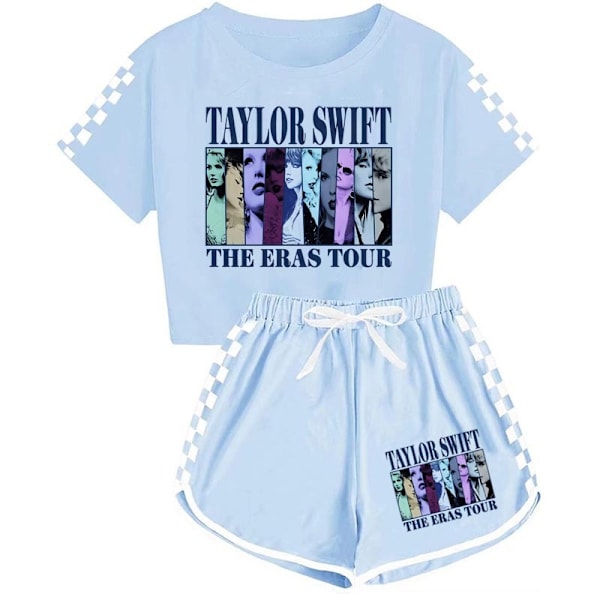 Taylor Swift Herre- og Dame T-shirt + Shorts Sports Pyjamas Sæt Lilla Lilla{F2} Purple 160cm