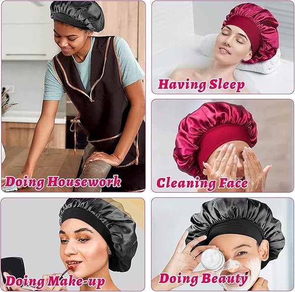 4-pack Satin Sovmössa Nattmössa, Justerbar Nattmössa, Bo{hw}