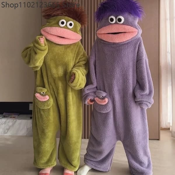 Vinter Tyk Koralfleece Monster Onesie Pyjamas Grim Sød Varm Cosplay Jumpsuit Til Voksne blue L 165-175CM