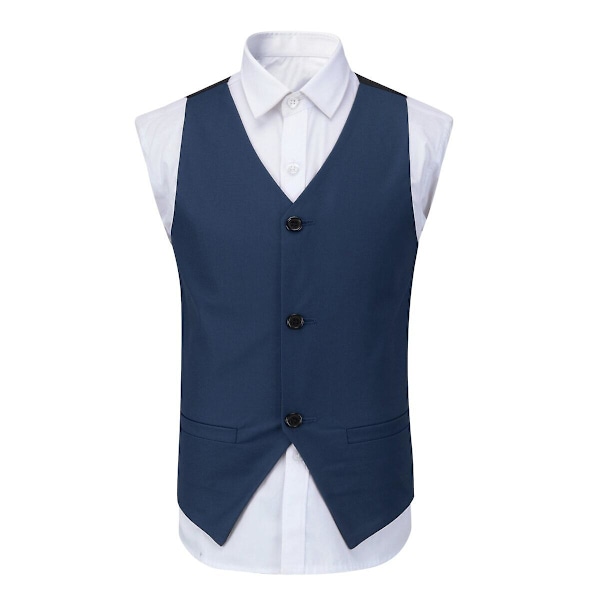 Sliktaa Drenge 3-delt Formelt Sæt Slim Fit Blazer og Vest og Bukser Blå Blue 130CM